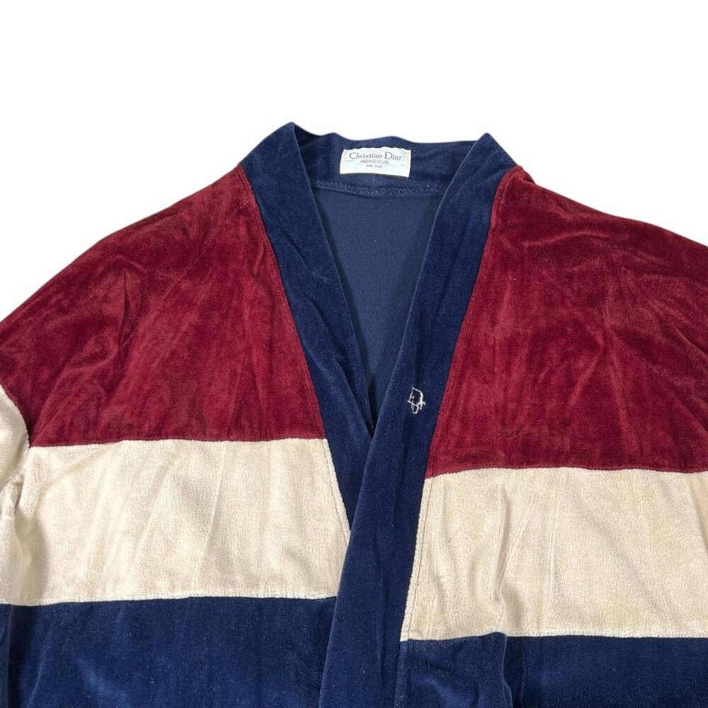 Vintage Christian Dior Monsieur Mens Multicolor Velour Bath Robe One Size - Picture 4 of 9